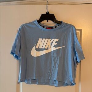 Nike Light Blue Cropped Tee with White Logo